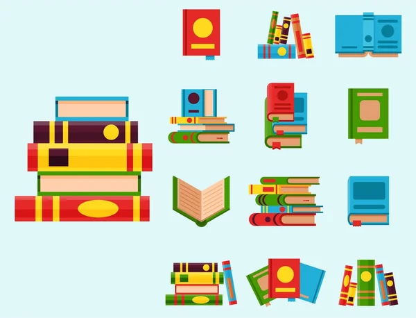Renkli kitap vektör Illustration öğrenmek edebiyat çalışma açılabilir ve eğitim bilgi belge ders kitabı kapalı — Stok Vektör