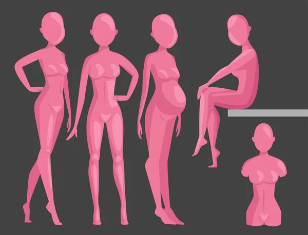Vector dummy etalagepop model vormt mannelijke en vrouwelijke mooie aantrekkelijke sculptuur plastic figuur silhouet. — Stockvector