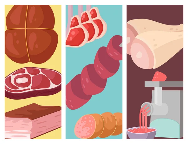 肉类产品卡通美味烧烤烤肉串品种美味美食大餐分类切片羊肉煮矢量插图 — 图库矢量图片