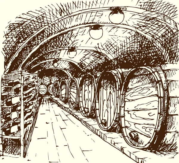 Vintage winery wijn productie handgemaakte ontwerp wijnbouw schets gisting druif drankje vectorillustratie — Stockvector