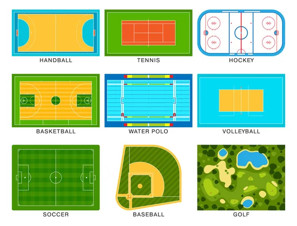Sportovní herní pole vektorové pozemní linie hřiště zelené stadion ilustrace — Stockový vektor