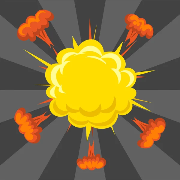 Cartoon explosie boom effect animatie spel sprite blad ontploffen burst blast brand komische vlam vectorillustratie. — Stockvector