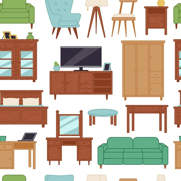 Muebles de diseño de interiores casa moderna sala de estar casa sin costuras patrón de fondo vector ilustración — Vector de stock