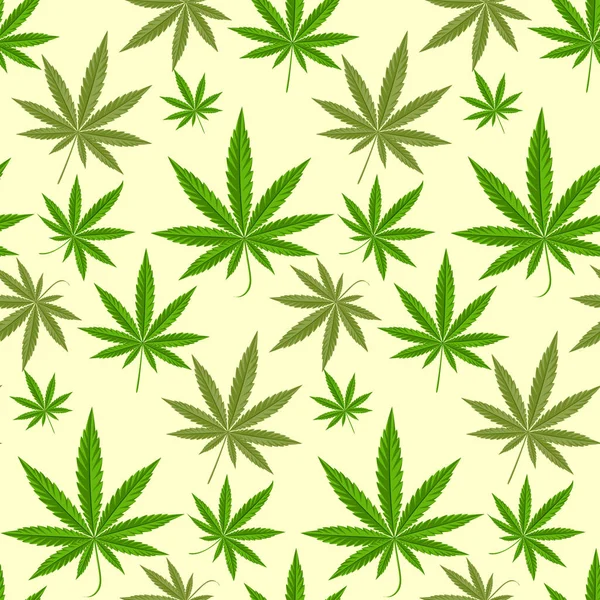 緑のマリファナ背景ベクトル図シームレス パターン大麻葉ハーブ麻薬繊維 — ストックベクタ