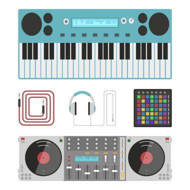 Hip hop Aksesuar müzisyen aletleri breakdance ifade rap müzik dj vektör çizim.