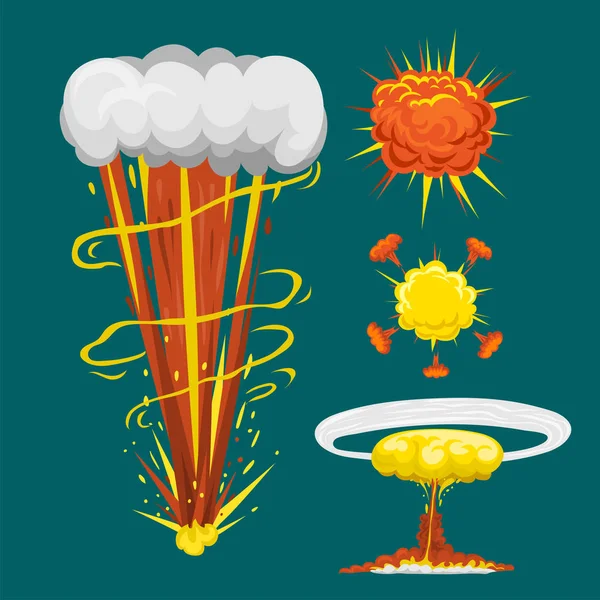 Dessin animé explosion boom effet animation jeu sprite feuille exploser explosion explosion feu comique flamme vecteur illustration . — Image vectorielle