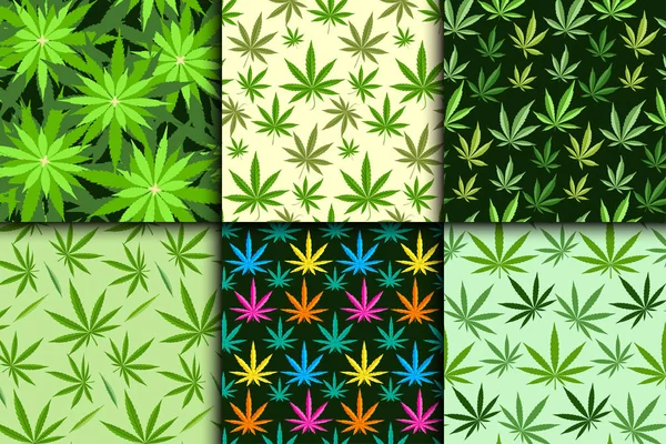 녹색 마리화나 배경 벡터 그림 완벽 한 패턴 마리화나 잎 허브 마약 섬유 — 스톡 벡터