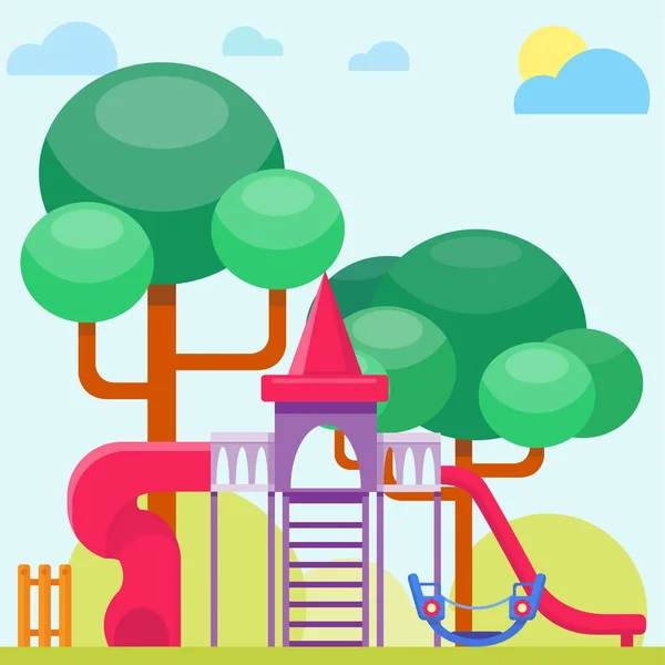 Niños parque infantil divertido parque infantil actividad plana vector ilustración — Archivo Imágenes Vectoriales