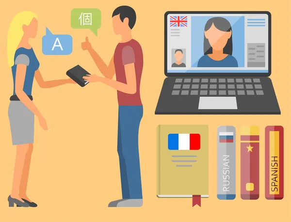 Illustrazione vettoriale icone per programmi educativi lingue istruzione a distanza apprendimento online — Vettoriale Stock