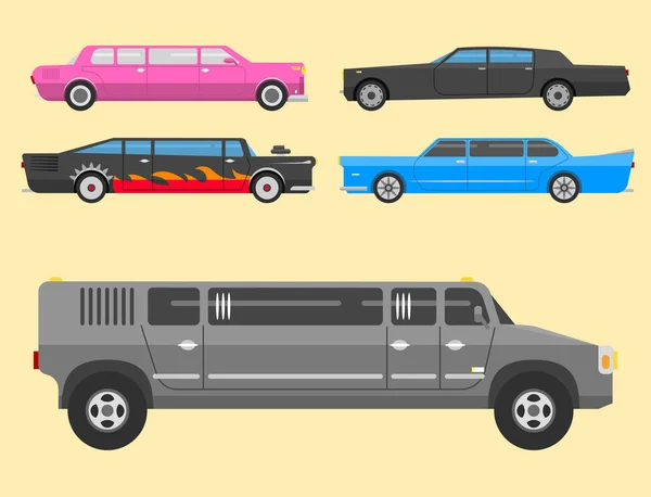 Gedetailleerde luxe limousine lange auto transport gedetailleerde auto zakelijk vervoer ontwerp snelheid pick-up vectorafbeelding — Stockvector