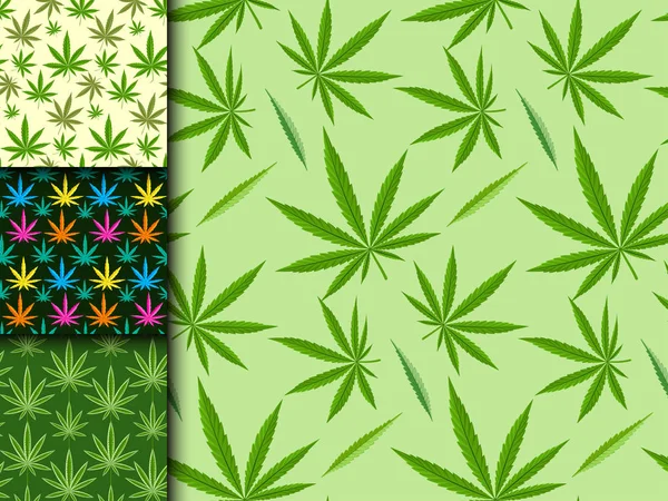 绿色大麻背景向量插图无缝模式大麻叶草本麻醉纺织品 — 图库矢量图片