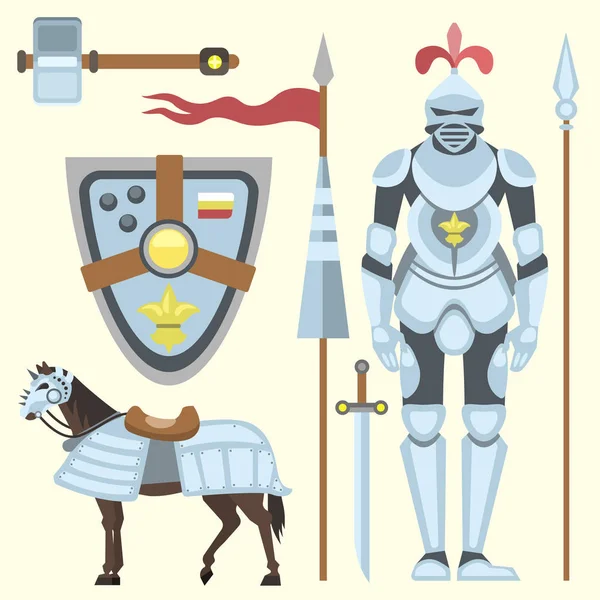 Heráldica cresta real medieval caballero elementos vintage rey símbolo heráldica valiente héroe vector ilustración — Archivo Imágenes Vectoriales