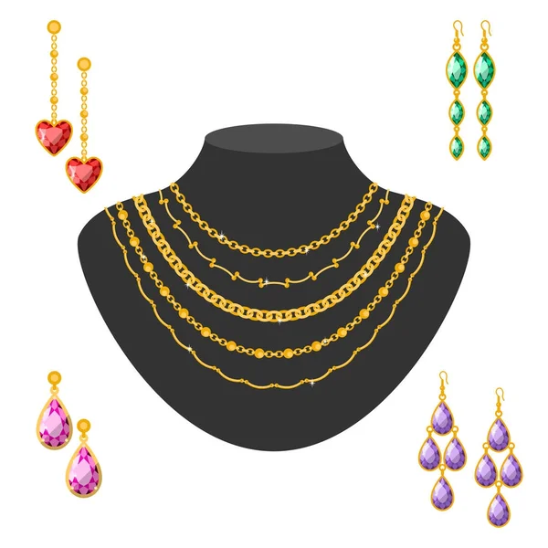 Gioielli d'oro tradizionali bracciali diamante lusso fine minuto prezioso oro gioielli vettoriale illustrazione — Vettoriale Stock