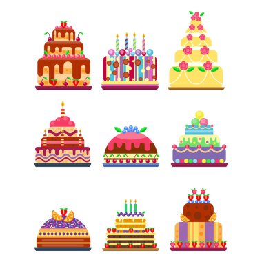 Düğün pastası pasta el stil tatlı tatlı ekmek töreni lezzetli vektör çizim çekilmiş.