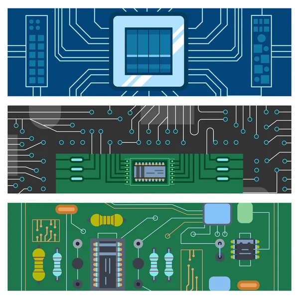 Computador IC chip template microchip brochura placa de circuito design abstrato fundo vetor ilustração . —  Vetores de Stock