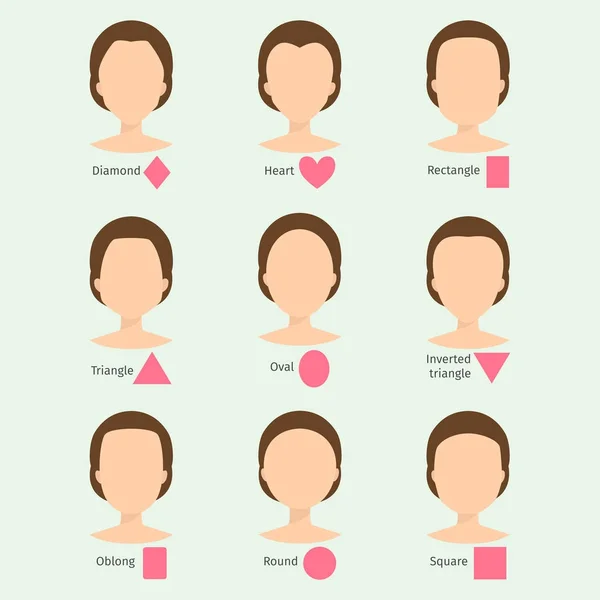 Conjunto de diferentes tipos de rosto de mulher vetor ilustração personagem formas menina maquiagem bela fêmea —  Vetores de Stock