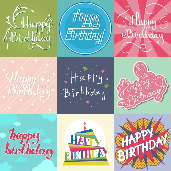 Bonito aniversário convite cartão design colorido lettering poctcard vetor saudação decoração . — Vetor de Stock