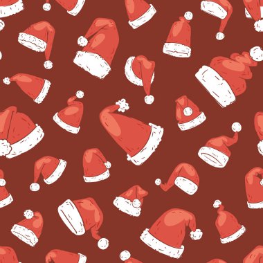 Noel Noel Baba şapkası vektör noel yılbaşı Hıristiyanlar Xmas parti tasarım dekorasyon şapka Dikişsiz desen arka plan illüstrasyon izole