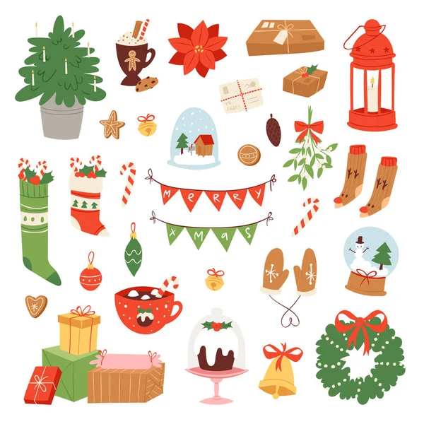 Iconos de Navidad vector de símbolos para la celebración de Año Nuevo decoración ilustración de símbolos de adornos festivos de Navidad . — Archivo Imágenes Vectoriales