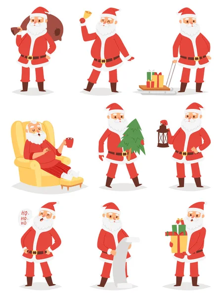 Noël Père Noël personnage vectoriel pose illustration Homme de Noël en costume traditionnel rouge et chapeau de Père Noël — Image vectorielle