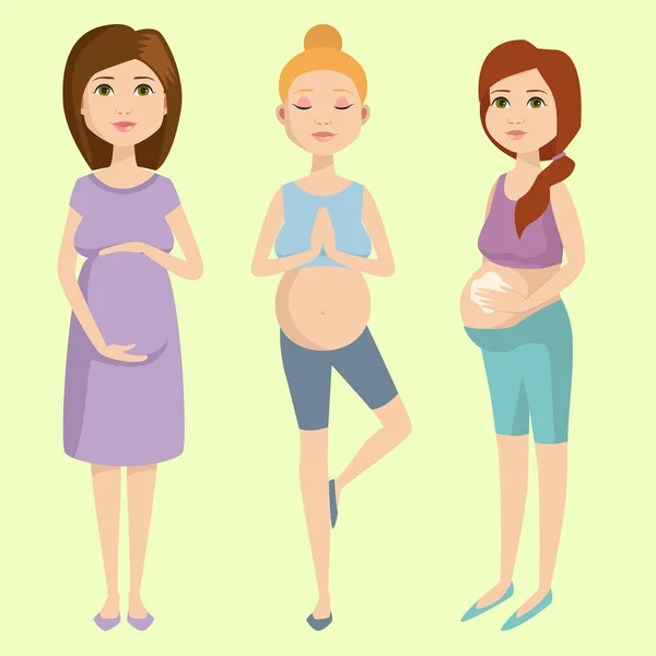 孕产妇人期望概念幸福孕妇个性生活与大腹向量插图 — 图库矢量图片