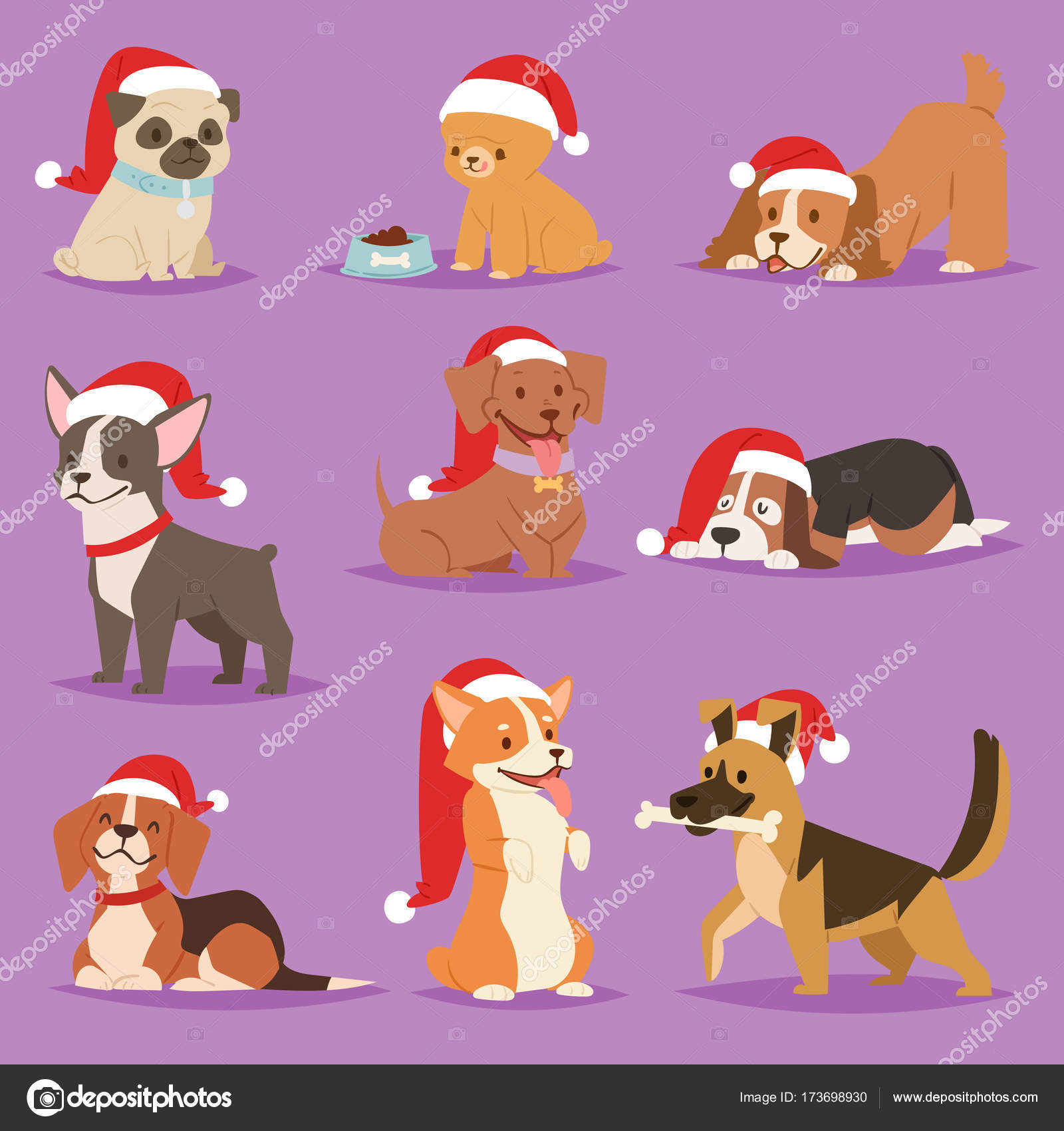 Noël Chien Vecteur Dessin Animé Mignon Chiot Caractères