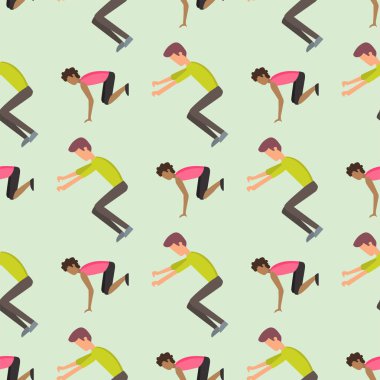 Aşırı çalışan tehlike jimnastik vektör çizim egzersiz atlama fitness spor parkour Dikişsiz desen arka plan insancıl