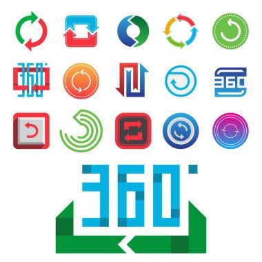 Açı 360 derece simgeleri şekil işareti vektör illüstrasyon geometri matematik işaretleri rozet tam bilgi simgeleri web
