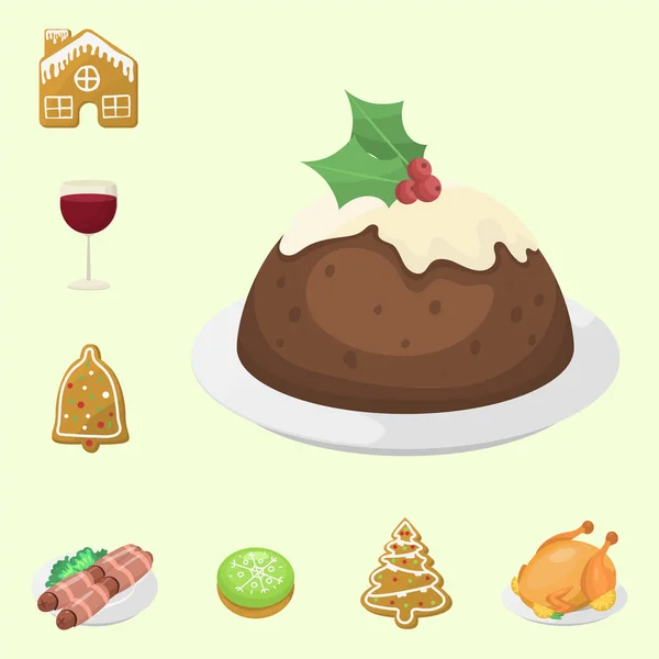 Comida tradicional de Natal e sobremesas decoração de férias xmas doce celebração refeição vetor ilustração . — Vetor de Stock