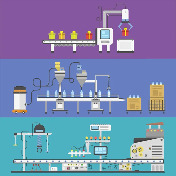 Contenitore terminale di produzione trasportatore tecnologia industriale fabbrica attrezzature vettore macchina linea trasportatore . — Vettoriale Stock