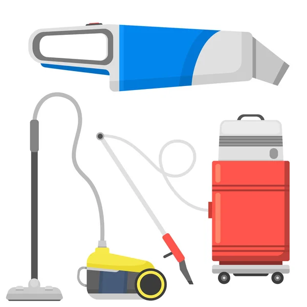 Professionele reinigingsapparatuur geïsoleerd vector huis opruimen vacuüm schoongemaakt reinigen van apparatuur huishouden tools. — Stockvector