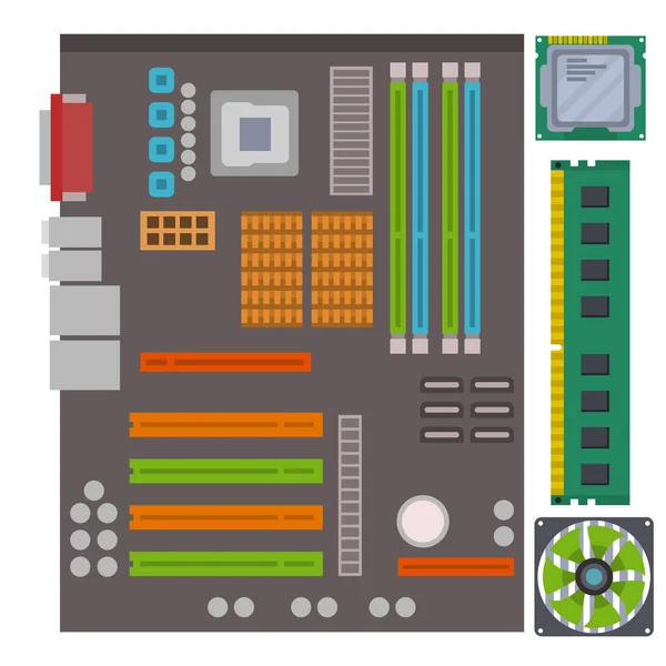 Microchip de plantilla de chip IC de computadora en diseño de placa de circuito impreso detallado ilustración de vector de fondo abstracto . — Vector de stock