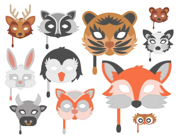 Conjunto de dibujos animados animales fiesta máscaras vector vacaciones ilustración fiesta diversión mascarada festival decoración . — Archivo Imágenes Vectoriales