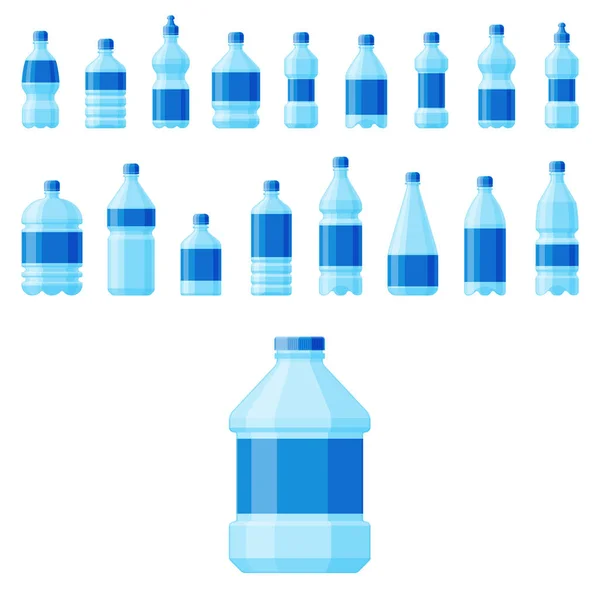 Woda plastikowe butelki wektor przezroczyste mineral napój ochłoda puste charakter ilustracja czysty płyn aqua płynu szablon niebieski. — Wektor stockowy