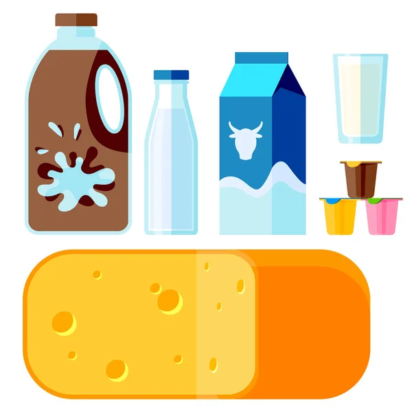 Lácteos productos lácteos bebida orgánica botella saludable yogur crema nutrición granja calcio desayuno vector ilustración . — Archivo Imágenes Vectoriales