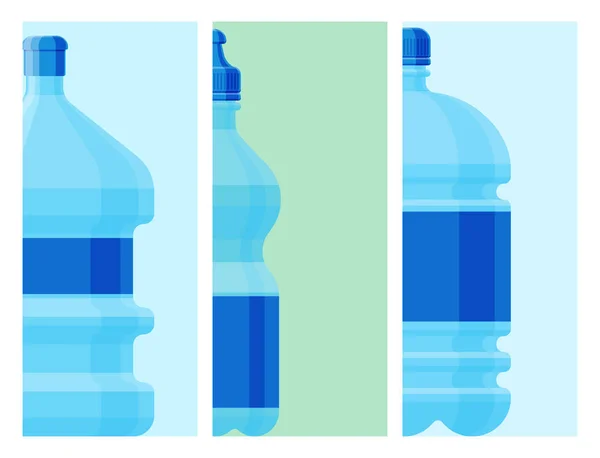 Πλαστικό μπουκάλι διάνυσμα κάρτες διαφανή ορυκτό ποτών φύση κενό αναψυκτικό του νερού μπλε καθαρό υγρό aqua ρευστό πρότυπο εικονογράφηση. — Διανυσματικό Αρχείο