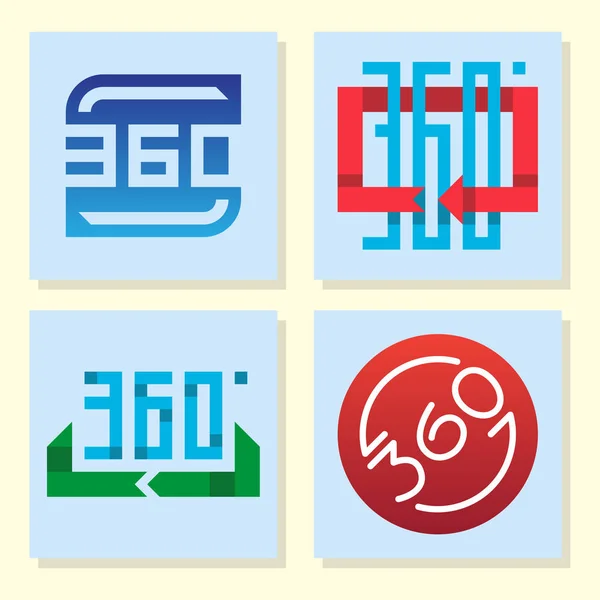 Ángulo 360 grados web iconos forma marca vector ilustración geometría matemáticas signos insignia información completa símbolos — Vector de stock