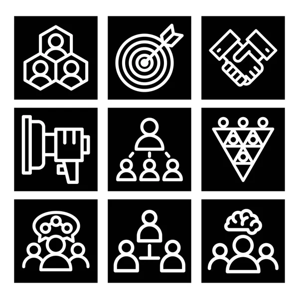 Vektor illustration business team bygning mennesker koncept teambuilding arbejde management skitse træninger ikoner . – Stock-vektor