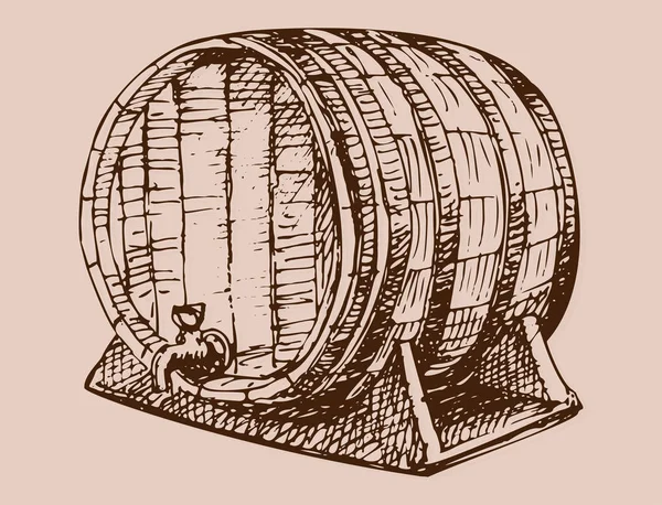 Barril de madeira vintage velho esboço desenhado à mão recipiente de armazenamento bebida líquida fermentação destilaria tambor de carga lager vetor ilustração . —  Vetores de Stock