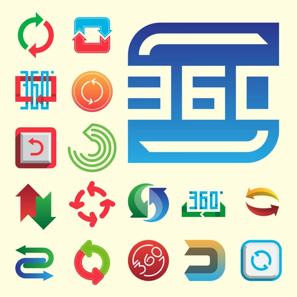 Angle 360 degrees web icons shape mark vector illustration geometry math signs badge full information symbols Stock Vector