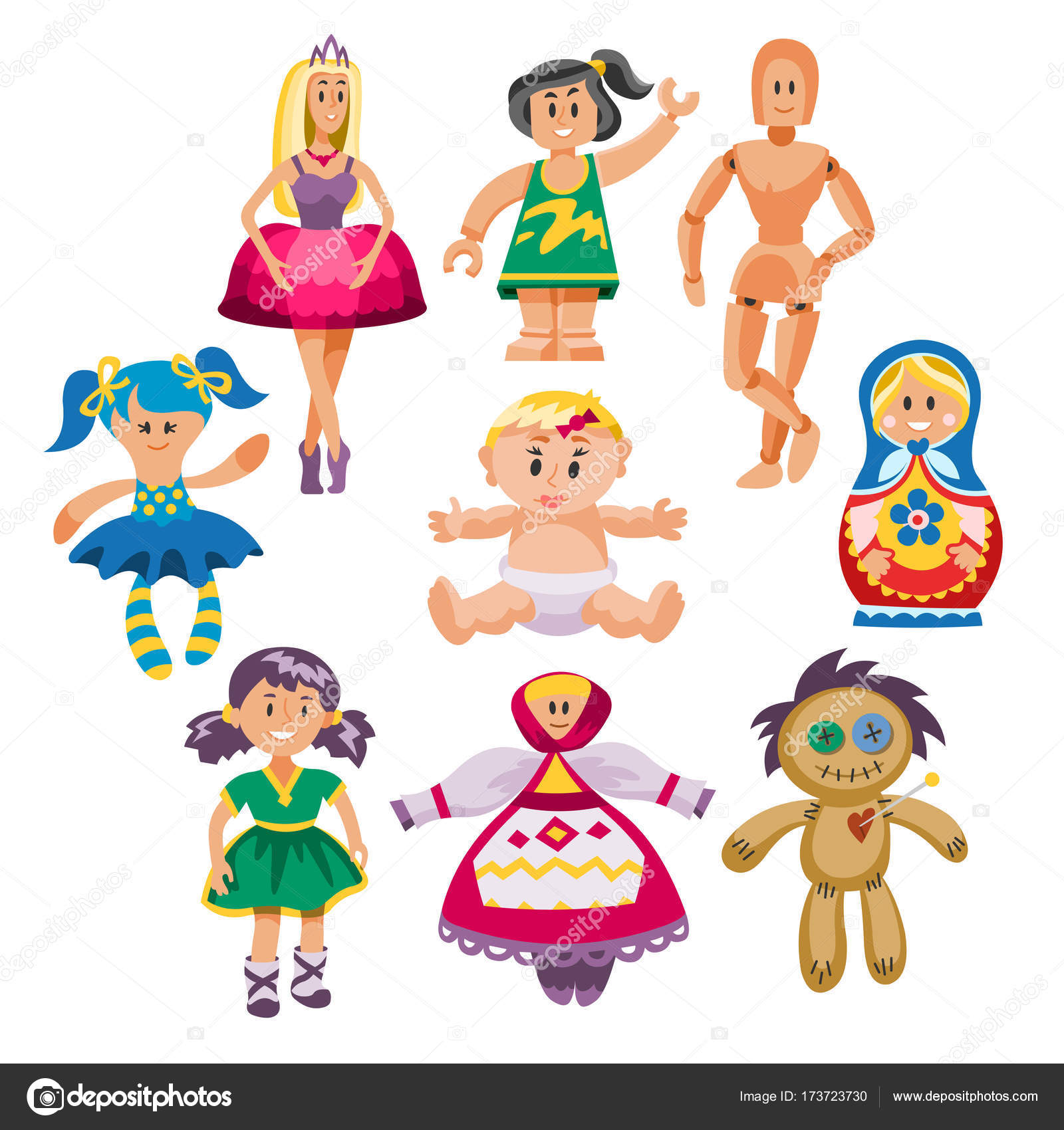 Diferentes bonecas brinquedo personagem jogo vestido e fazenda