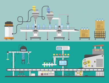 Konteyner terminal üretim ışınlama Endüstriyel teknoloji fabrika ekipmanları vektör makine satır konveyör.