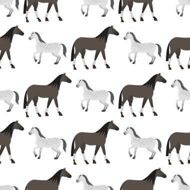 At midilli aygır Dikişsiz desen renk çiftlik binicilik hayvan karakter illüstrasyon vektör.