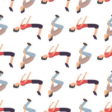 Aşırı çalışan tehlike jimnastik vektör çizim egzersiz atlama fitness spor parkour Dikişsiz desen arka plan insancıl