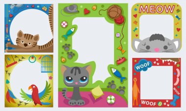 Çerçeve doğum günü tasarım bebek kutlama vektör çizim şirin mutlu yıllar evcil hayvan fotoğraf.