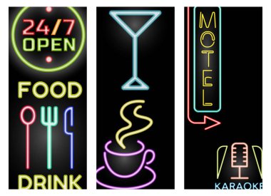 Örnek yazı tipi Dekoratif simgeler gece parlak metin nesneleri ışık neon kartları Etiketler vektör.