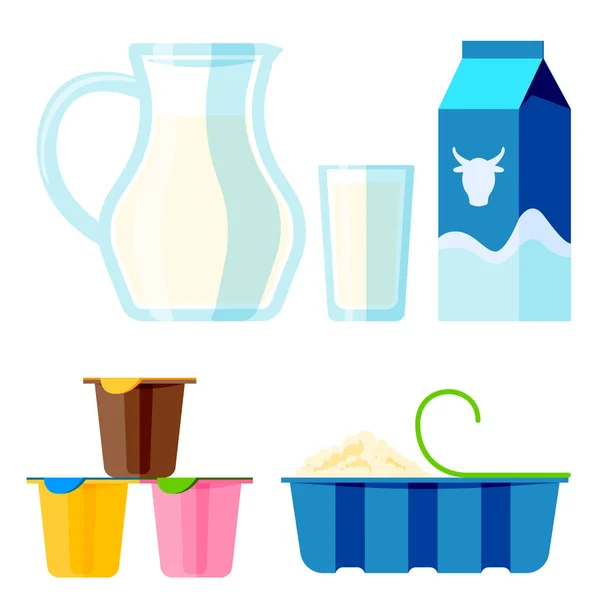 Mejerimjölk produkter ekologiska dricka flaska frisk yoghurt grädde näring gård kalcium frukost vektorillustration. — Stock vektor