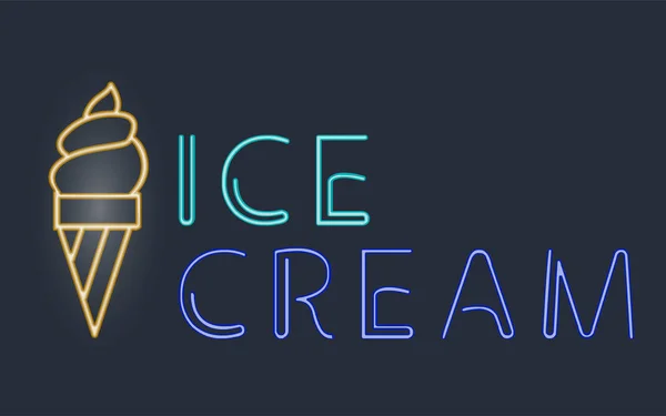 Light neon ice cream labels vector illustration font decorative symbols night bright text objects. — Stock Vector