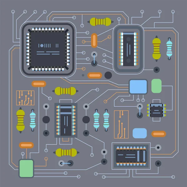 コンピューター Ic チップ テンプレート マイクロ チップの詳細なプリント回路基板設計の抽象的な背景ベクトル図. — ストックベクタ
