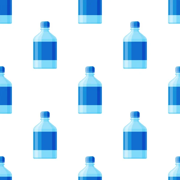 Agua botella de plástico vector bebida mineral transparente refresco en blanco patrón sin costura fondo aqua fluido ilustración . — Vector de stock